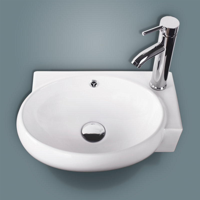 Wonline 12.6'' White Ceramic Oval Wall Mount Bathroom Sink with Faucet ...